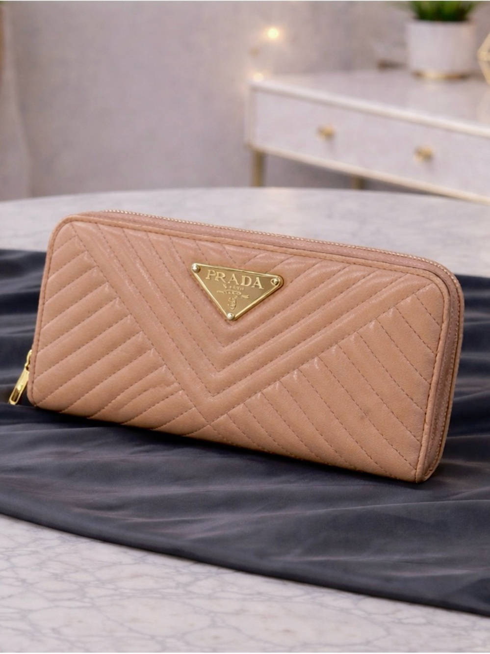 PRADA Calfskin Diagramme Zip Around Wallet